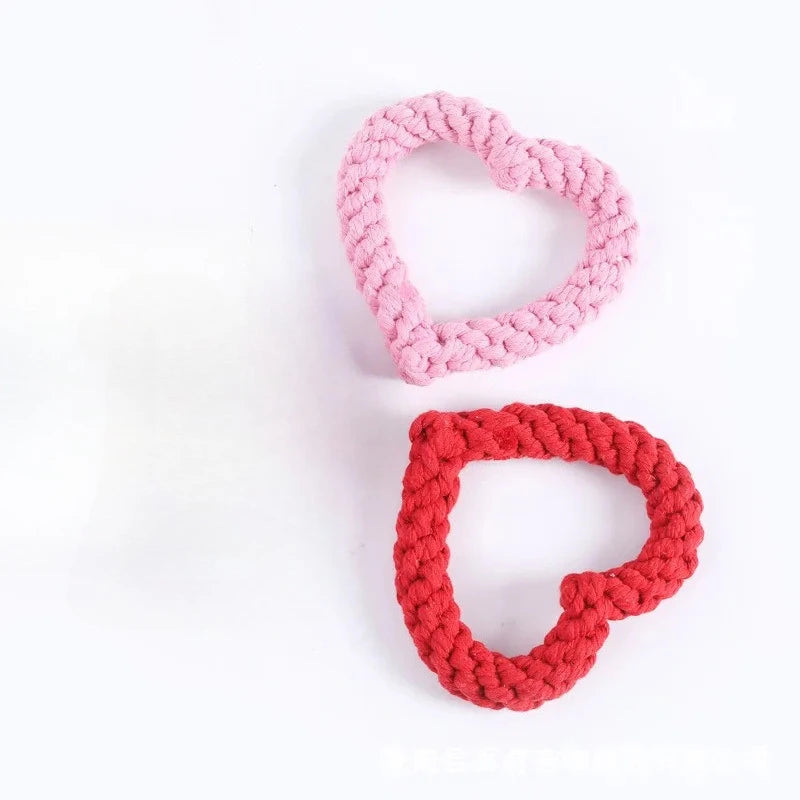 1PC Durable Handwoven Heart-Shaped Dog Chew Toy, Ideal for All Breeds, Teeth Cleaning & Playtime Fun