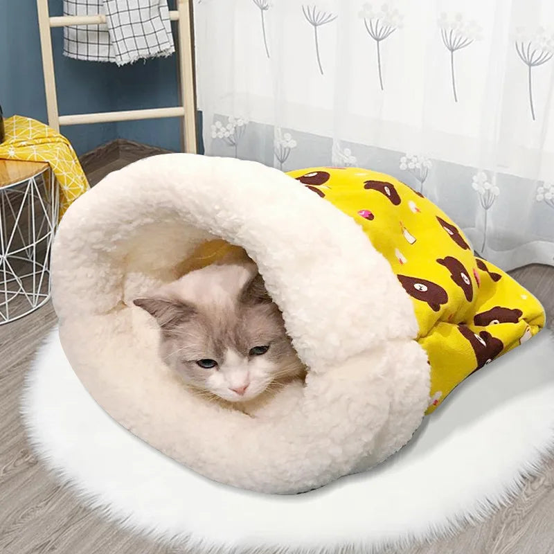 Soft Cuddly Cat Sleeping Bag Fluffy Feel Thickened Pet Pocket Quilt Bed Warm Nest for Kitten Puppy Comfortable Warmth