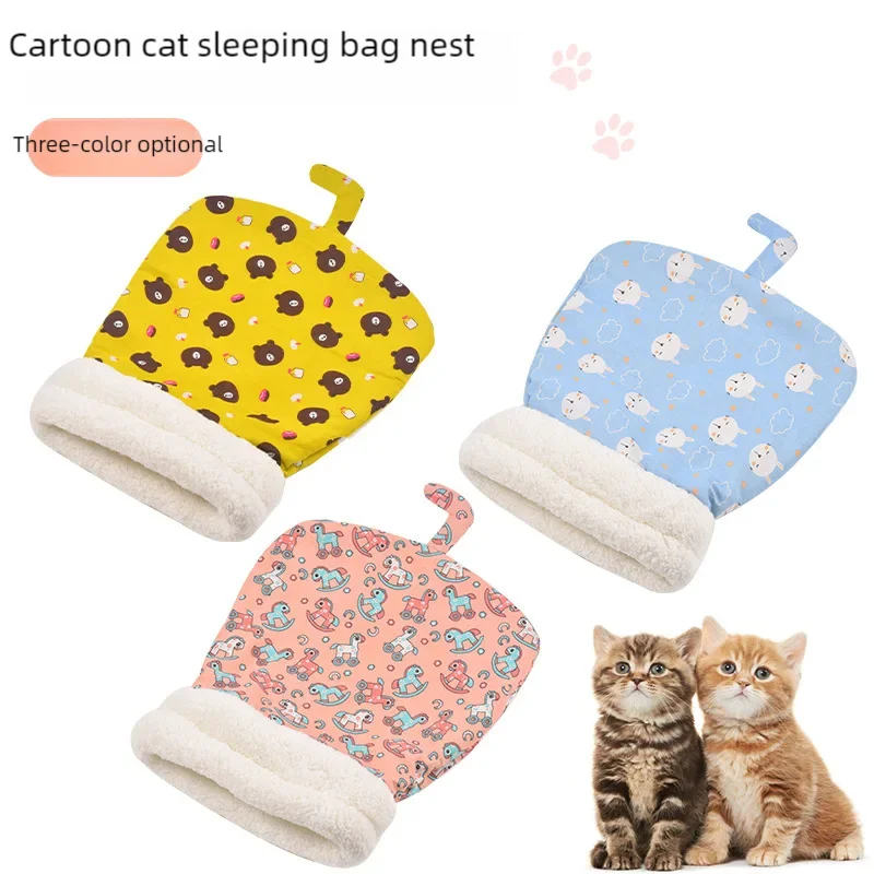 Soft Cuddly Cat Sleeping Bag Fluffy Feel Thickened Pet Pocket Quilt Bed Warm Nest for Kitten Puppy Comfortable Warmth