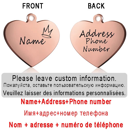 Dog ID Heart Tag Custom Personalized Cat Collar Pendant Engraved Pet Necklace Chain Charm Supplies For Name Products