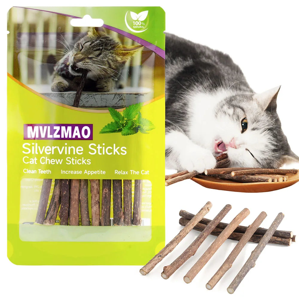 Silvervine Sticks for Cats, 10PCS Kitten Toys Catnip Toys Kitty Chew Toys Wooden Stick Kitten Teething Toys Suitable for Cats
