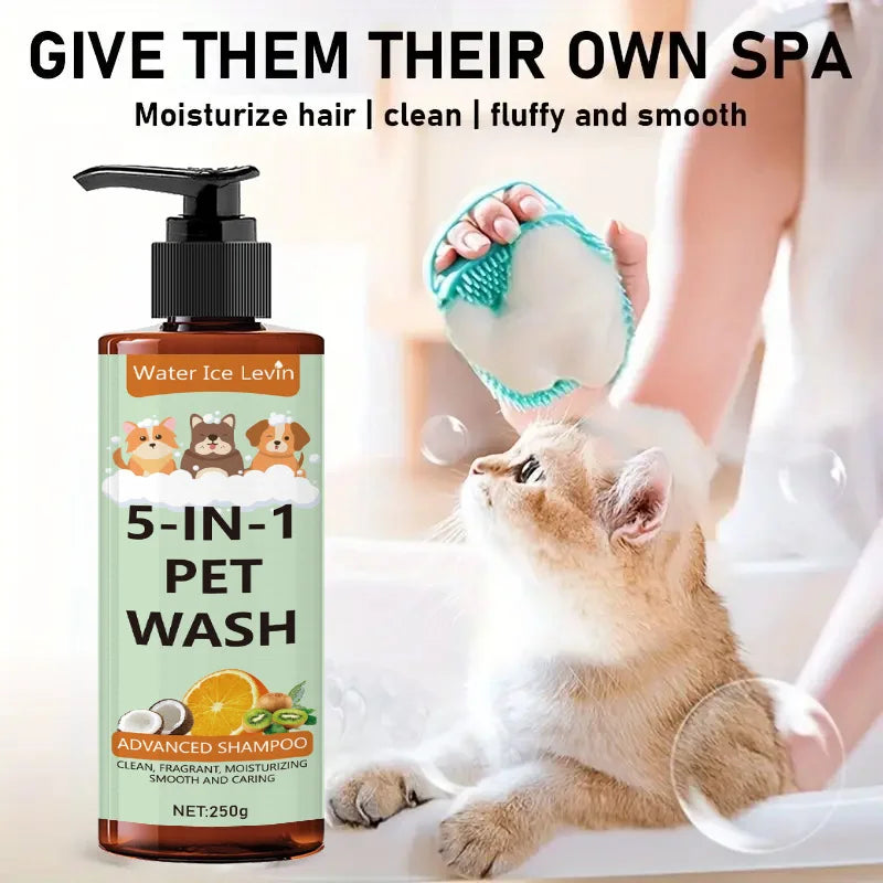 5-in-1 Natural Coconut Pet Shampoo, Conditioner, and Body Wash, Gentle Cleansing, Soothes Skin, Creates Shiny Fur, Safe and Healthy, Suitable for Cats and Dogs