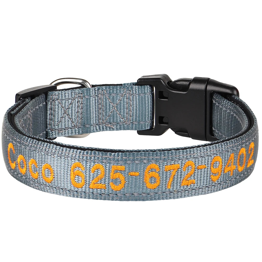 Embroidered Nylon Dog Collar Personalized Puppy Cat Collars Reflective Pet ID Collars DIY Phone Name ID For Small Large Dog Cat