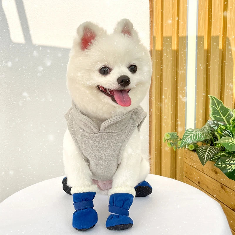 4Pcs Winter Waterproof Warm Non-slip Snow Boots for Small Breeds Dogs Puppy Outdoor Walking Dog Socks Bootie Pet Paw Care