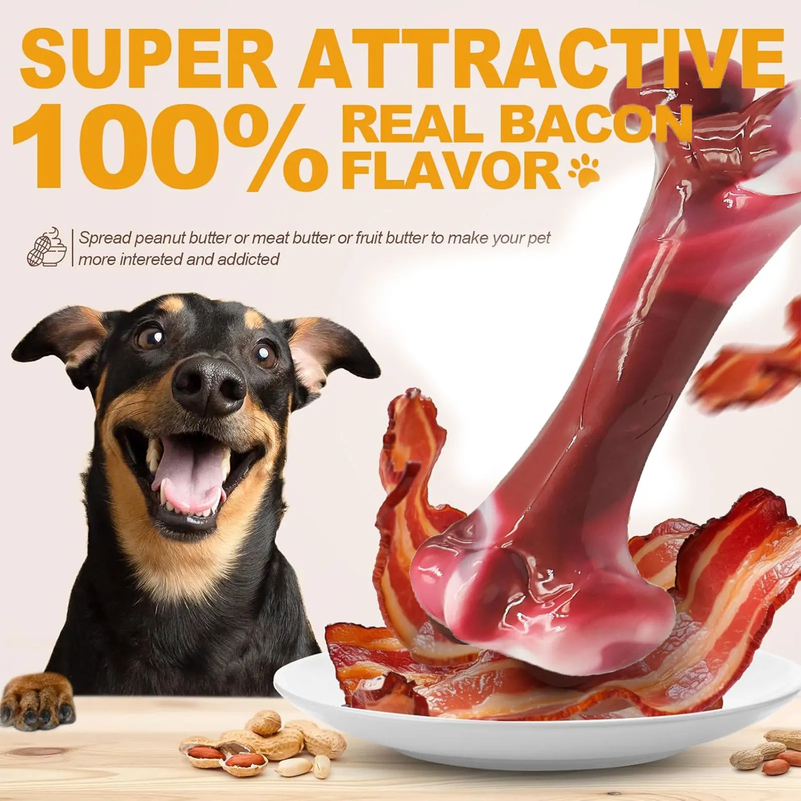 Dog Bones, Bacon Flavor Tough Dog Toys Bone for Large/Medium/Small Dogs, Dog Bones for Teeth Cleaning and Training