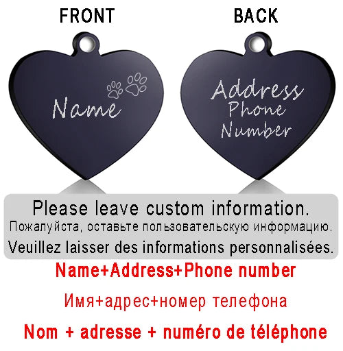 Dog ID Heart Tag Custom Personalized Cat Collar Pendant Engraved Pet Necklace Chain Charm Supplies For Name Products