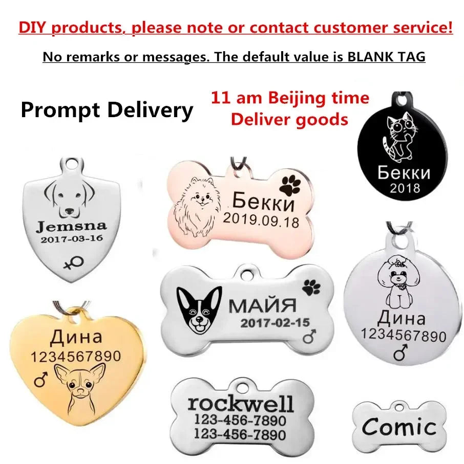 Custom Dog ID Tag with Free Engraving - Pet Collar Harness Pendant for Cats Puppy Kitten Leash Accessories Pet Supplies