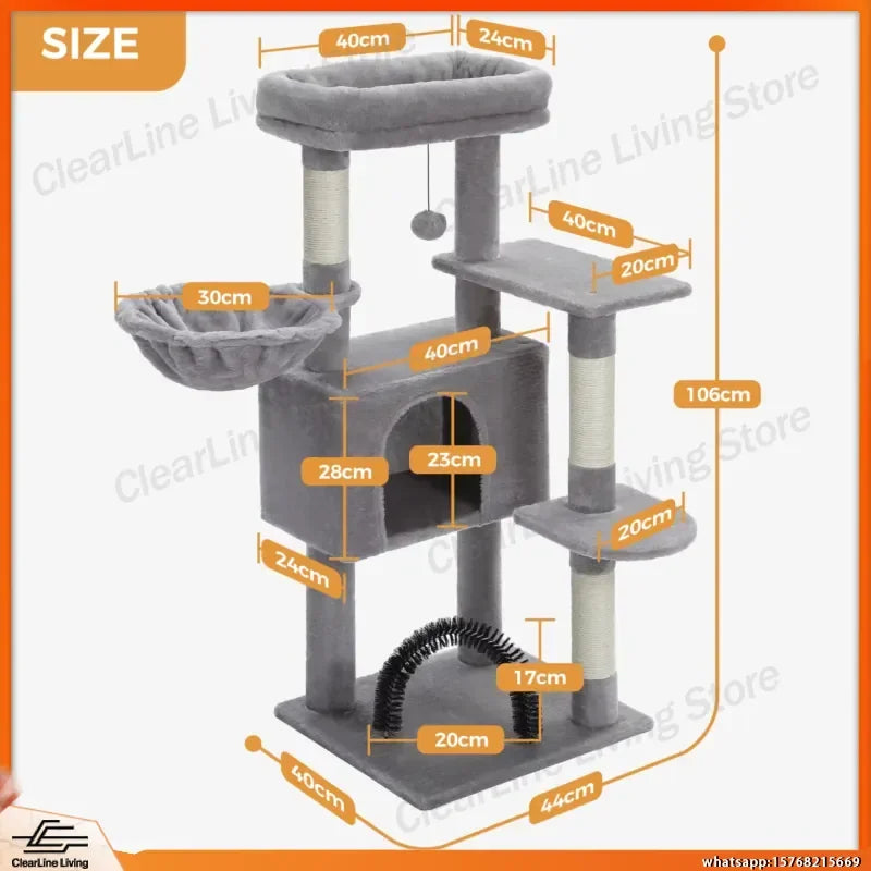 Cat Tree Tower for Indoor Cats with Toys Plush Perch Hammock Sisal Scratching Posts Cat Condo House Pet Furniture Play Center