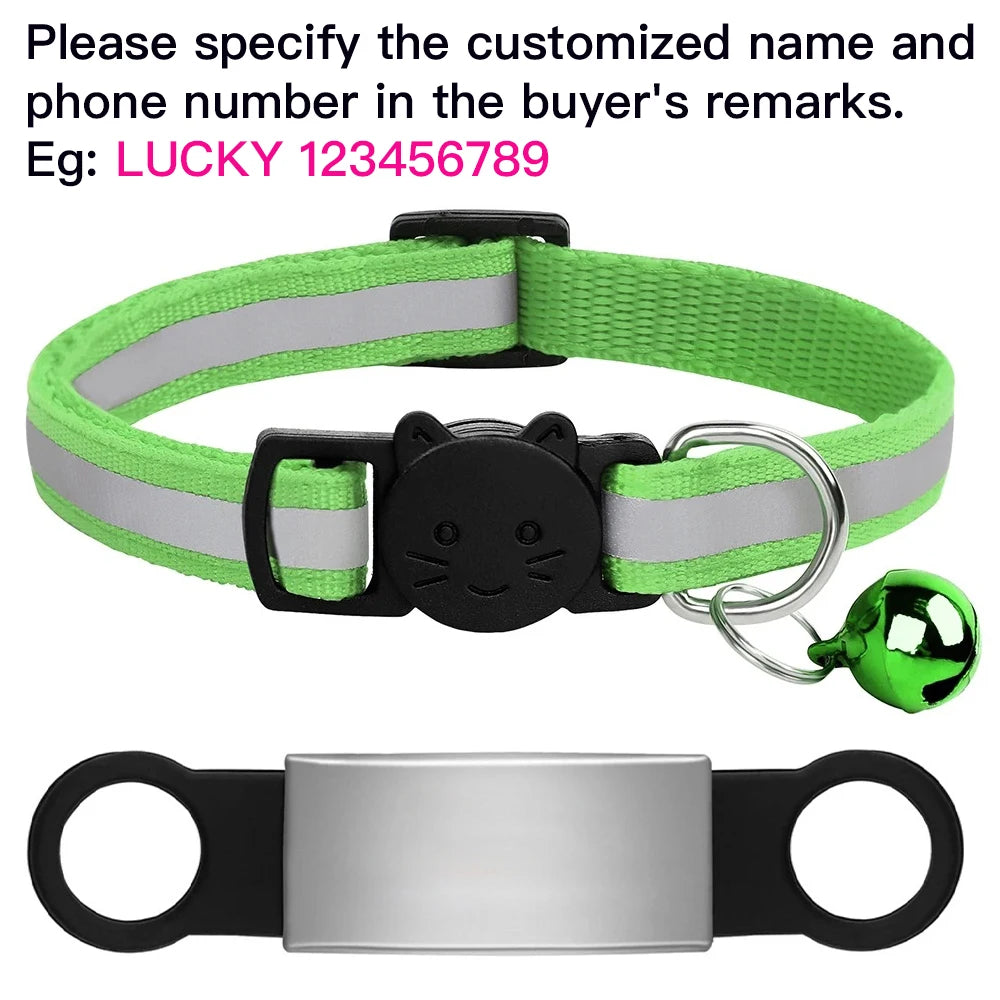Customized Pet Collar Reflective Cat Collars Free Engraved Puppy Kitten Pet ID Nameplate Necklace With Bell Anti-lost For Cats