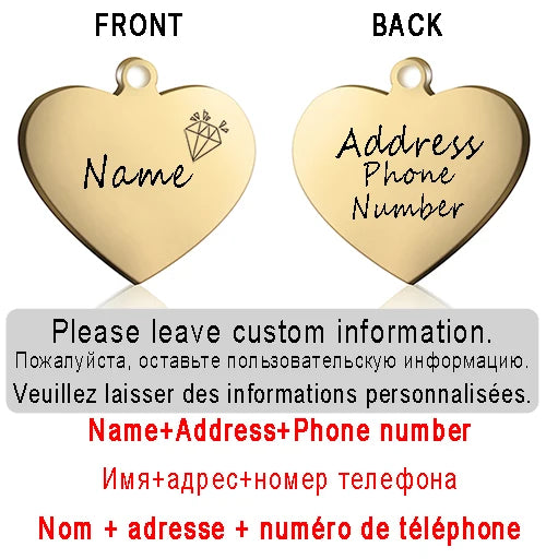 Dog ID Heart Tag Custom Personalized Cat Collar Pendant Engraved Pet Necklace Chain Charm Supplies For Name Products