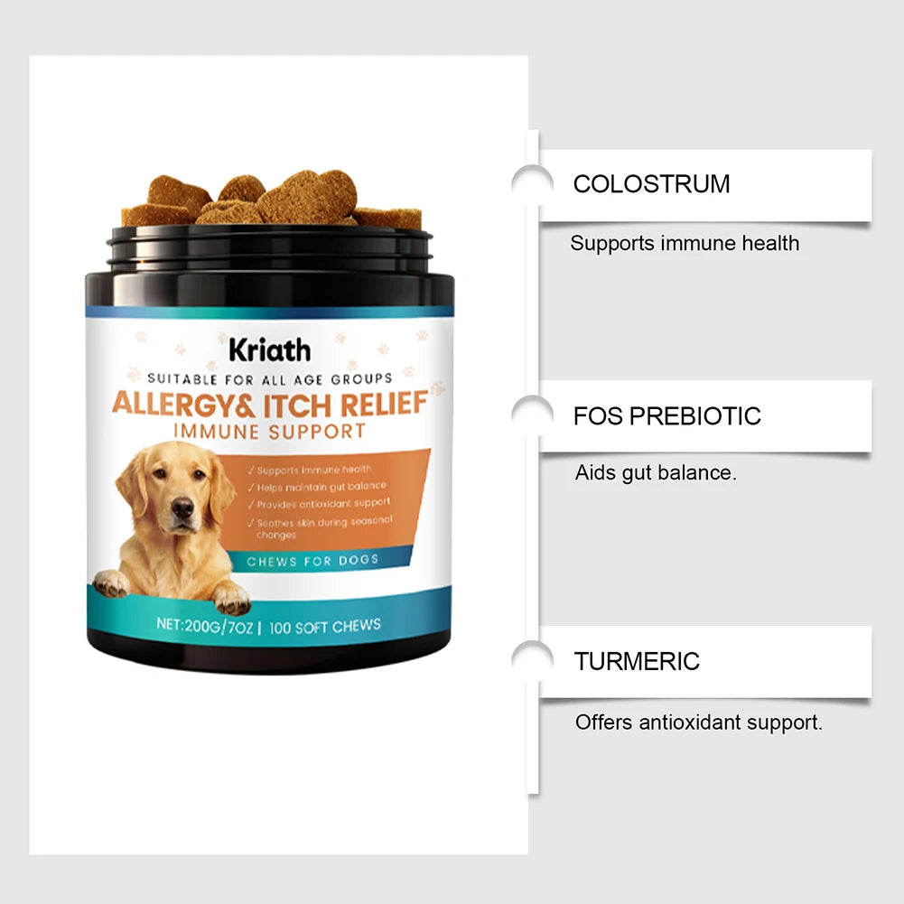 200g Dog Allergy Relief Immune Chews,Itch Relief Skin Coat Supplement Stop Pawlicking,For Picky Eaters & Easy Dosage