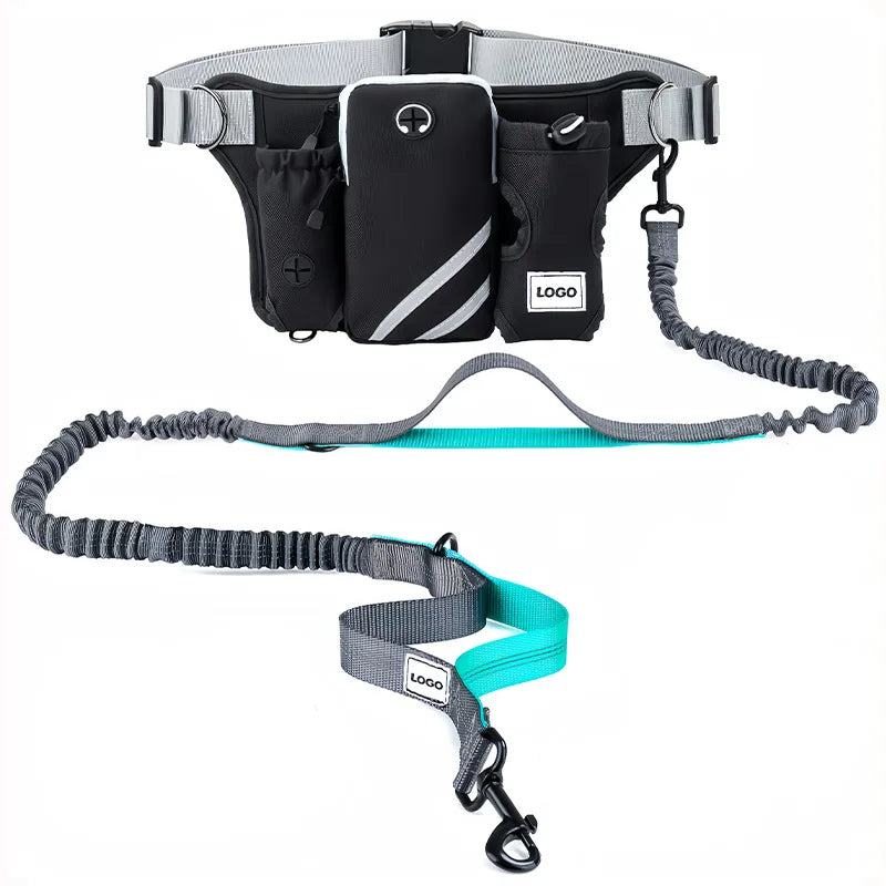 Hand Hands Free Dog Leash with Zipper Pouch Waist Belt with Multi Pockets Bag Reflective Stitching Bungee with Running Jogging