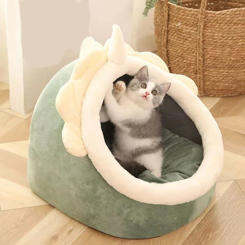 Cute Cat Bed Cave House Warm Pet House Comfortable Pet Sleeping Bed Foldable Removable Washable Comfort Furniture