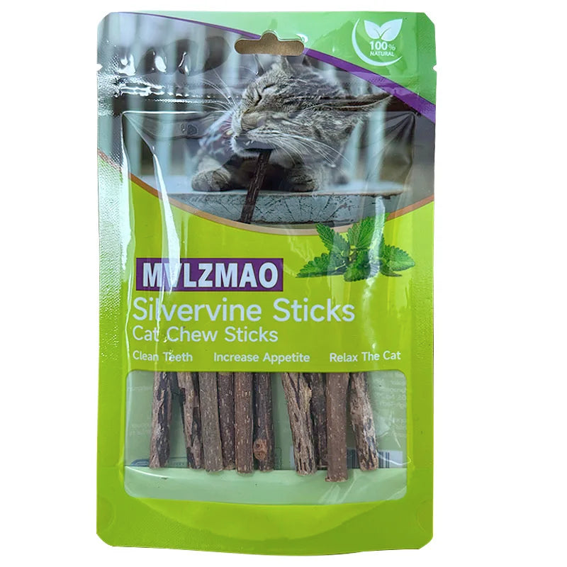 Silvervine Sticks for Cats, 10PCS Kitten Toys Catnip Toys Kitty Chew Toys Wooden Stick Kitten Teething Toys Suitable for Cats