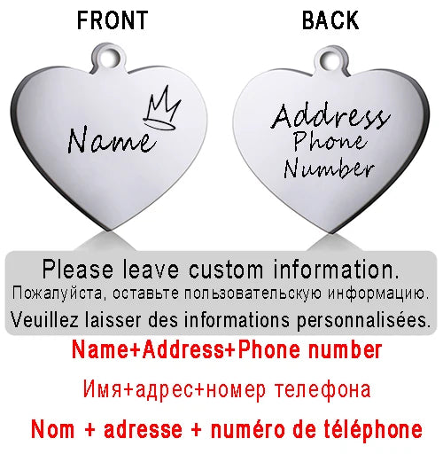 Dog ID Heart Tag Custom Personalized Cat Collar Pendant Engraved Pet Necklace Chain Charm Supplies For Name Products