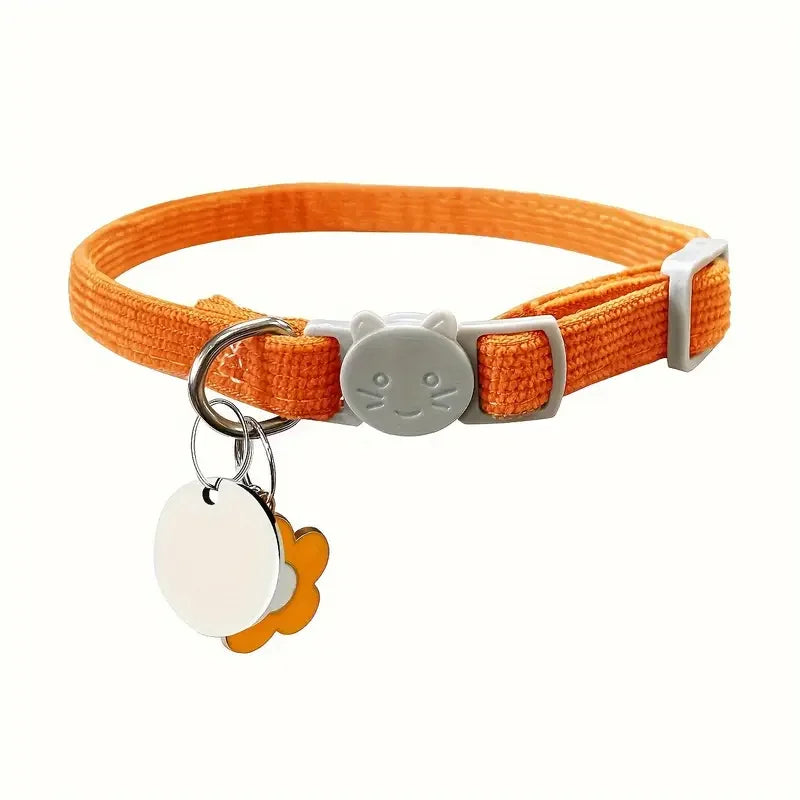 Customized Pet Nameplate Adjustable Corduroy Flower Charm Cat ID Tag Collar Breakaway Neck Collar for Small Dogs Puppy Kitten