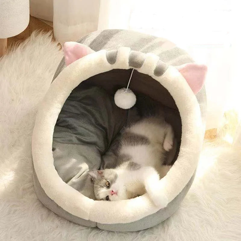 Cute Cat Bed Cave House Warm Pet House Comfortable Pet Sleeping Bed Foldable Removable Washable Comfort Furniture