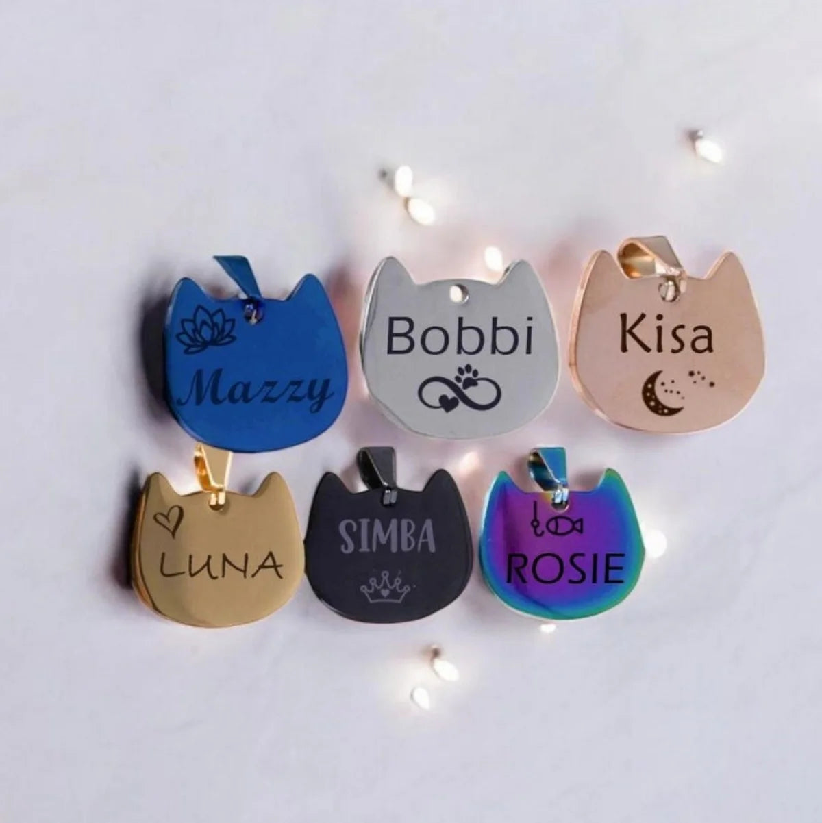 Personalized Small Cat Collar ID Tag - Engravable Pet Name Tag for Cats, Durable Stainless Steel Cat Head & Collar Accessories,