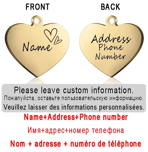 Dog ID Heart Tag Custom Personalized Cat Collar Pendant Engraved Pet Necklace Chain Charm Supplies For Name Products