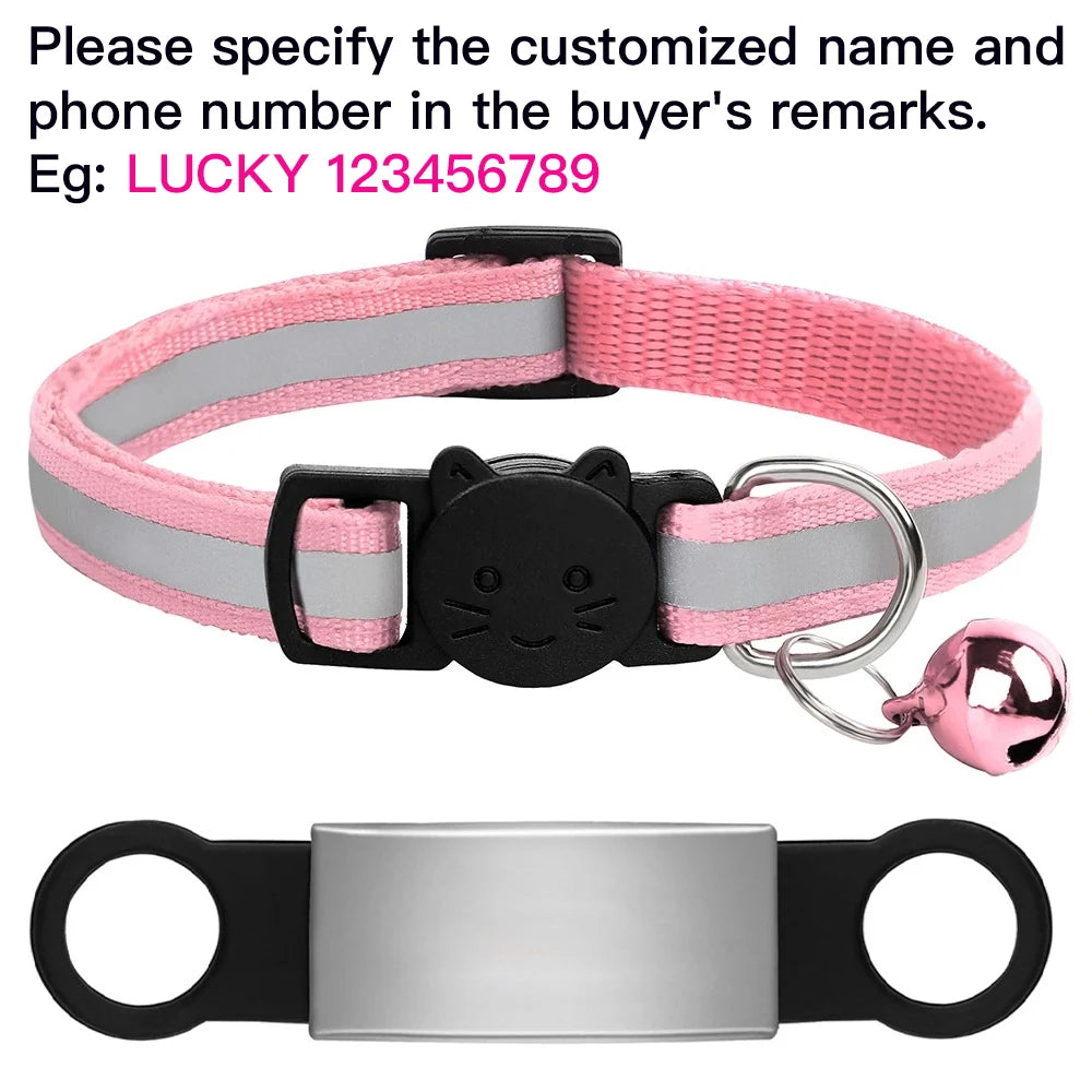 Customized Pet Collar Reflective Cat Collars Free Engraved Puppy Kitten Pet ID Nameplate Necklace With Bell Anti-lost For Cats