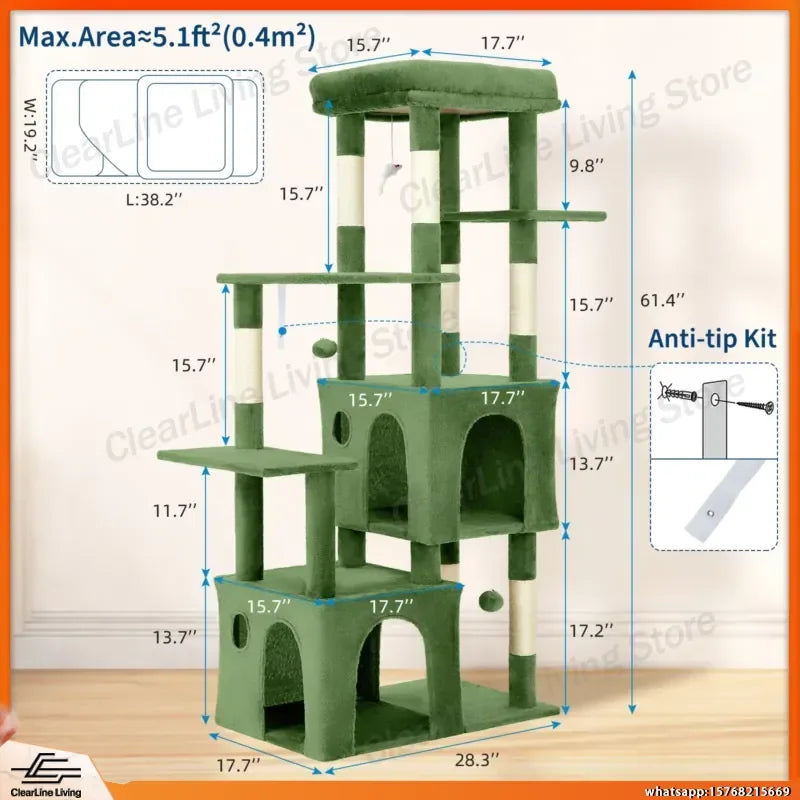 Multi-Level Cat Tree Tower for Large Cats Maine Coons with Perch Condos Sisal Scratching Posts Play Toys Indoor Cat Furniture