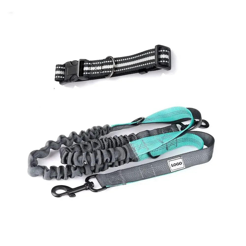 Hand Hands Free Dog Leash with Zipper Pouch Waist Belt with Multi Pockets Bag Reflective Stitching Bungee with Running Jogging