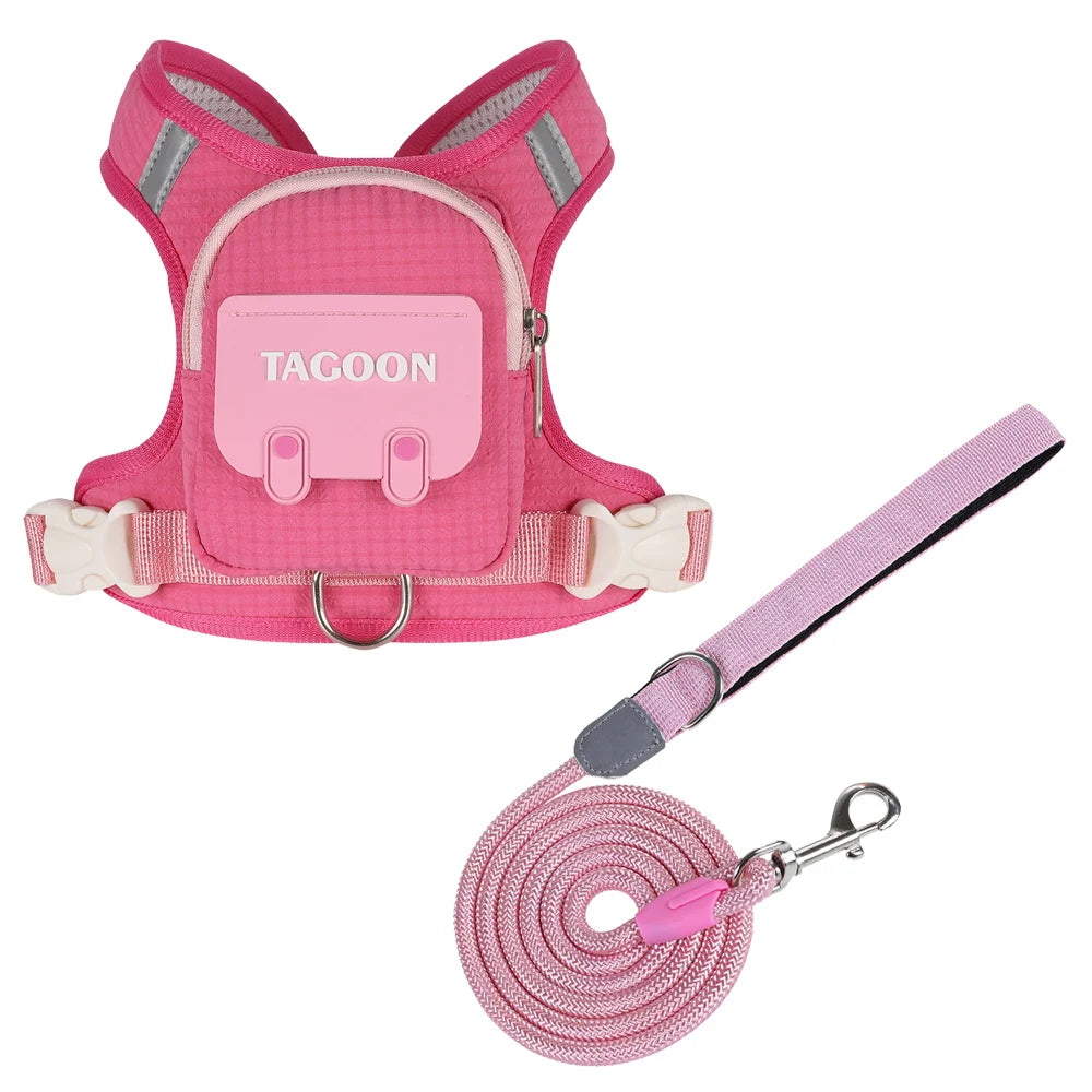 Cute Backpack Dog Harness with Leash, Reflective Soft Pet Vest for Small Medium Dogs Cats, Adjustable Walking Harness Set