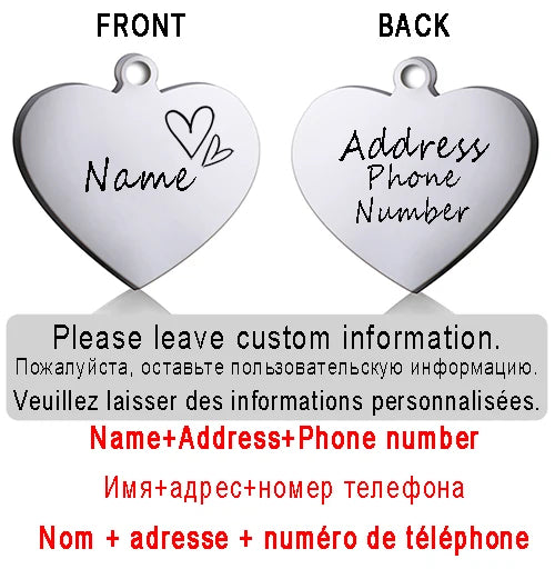 Dog ID Heart Tag Custom Personalized Cat Collar Pendant Engraved Pet Necklace Chain Charm Supplies For Name Products