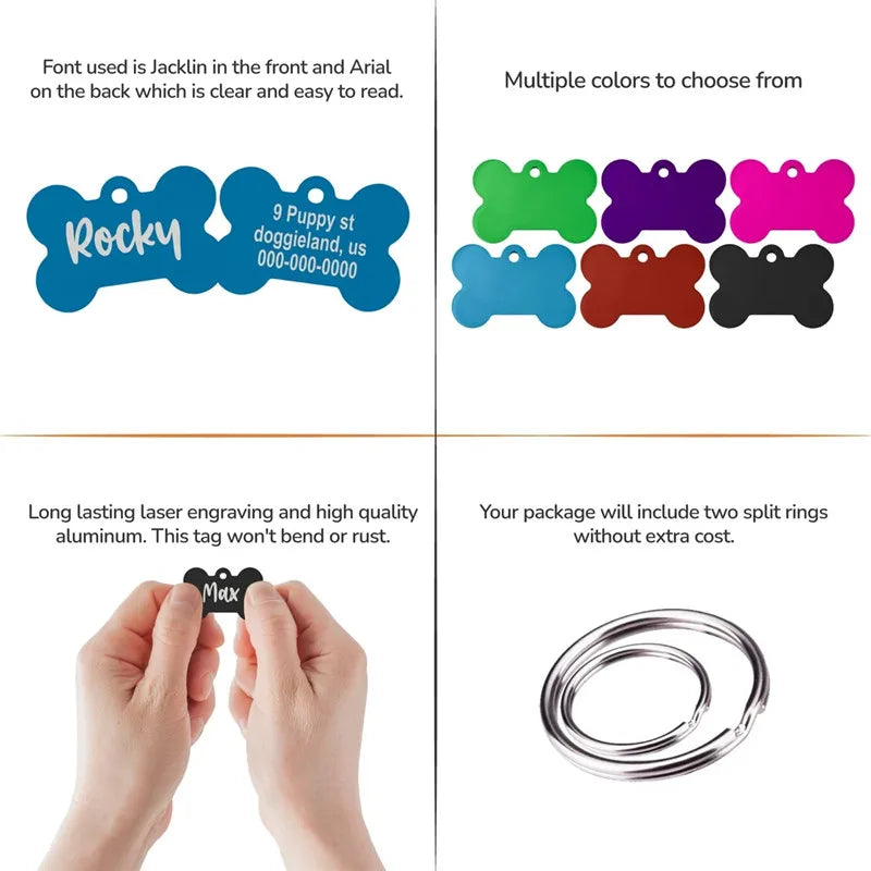 Personalized Pet ID Tag Dog Cat Nameplate Address Number Aluminum Collar Accessories Free Engraving ID Tags for Collar
