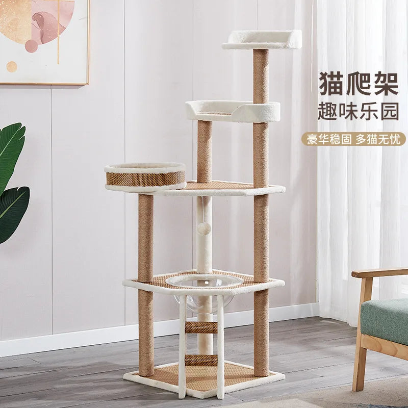 Sky Tower Cat Tree - All-in-One Multi-Level Cat Climber with Condo, Scratching Posts & Jumping Platforms, Giant Cat Furniture