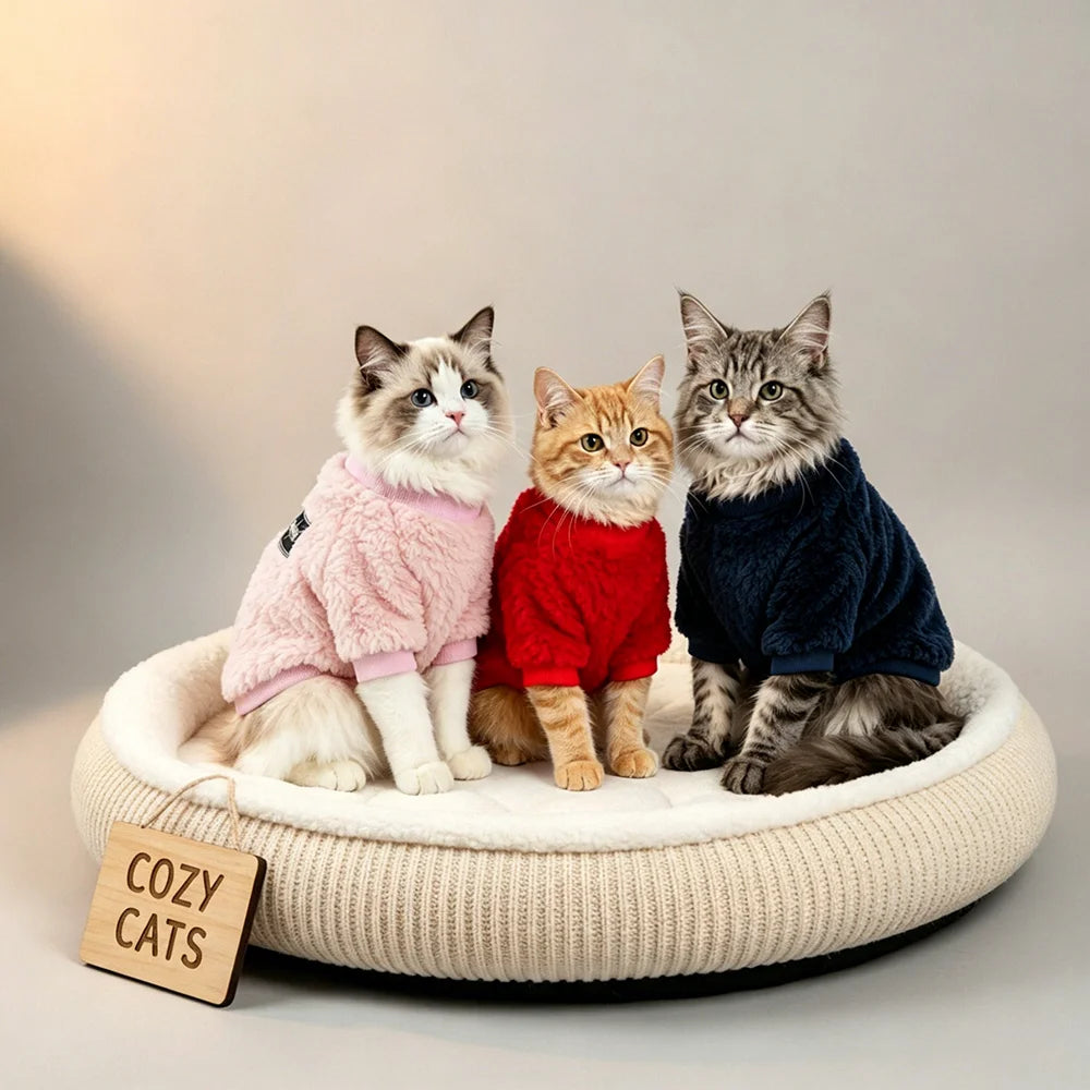 Warm Cat Clothes for Winter Fleece Pet Sweater for Small Medium Pets Soft Kitten Costume Maine Coon Ragdoll Sphynx Cats Coats