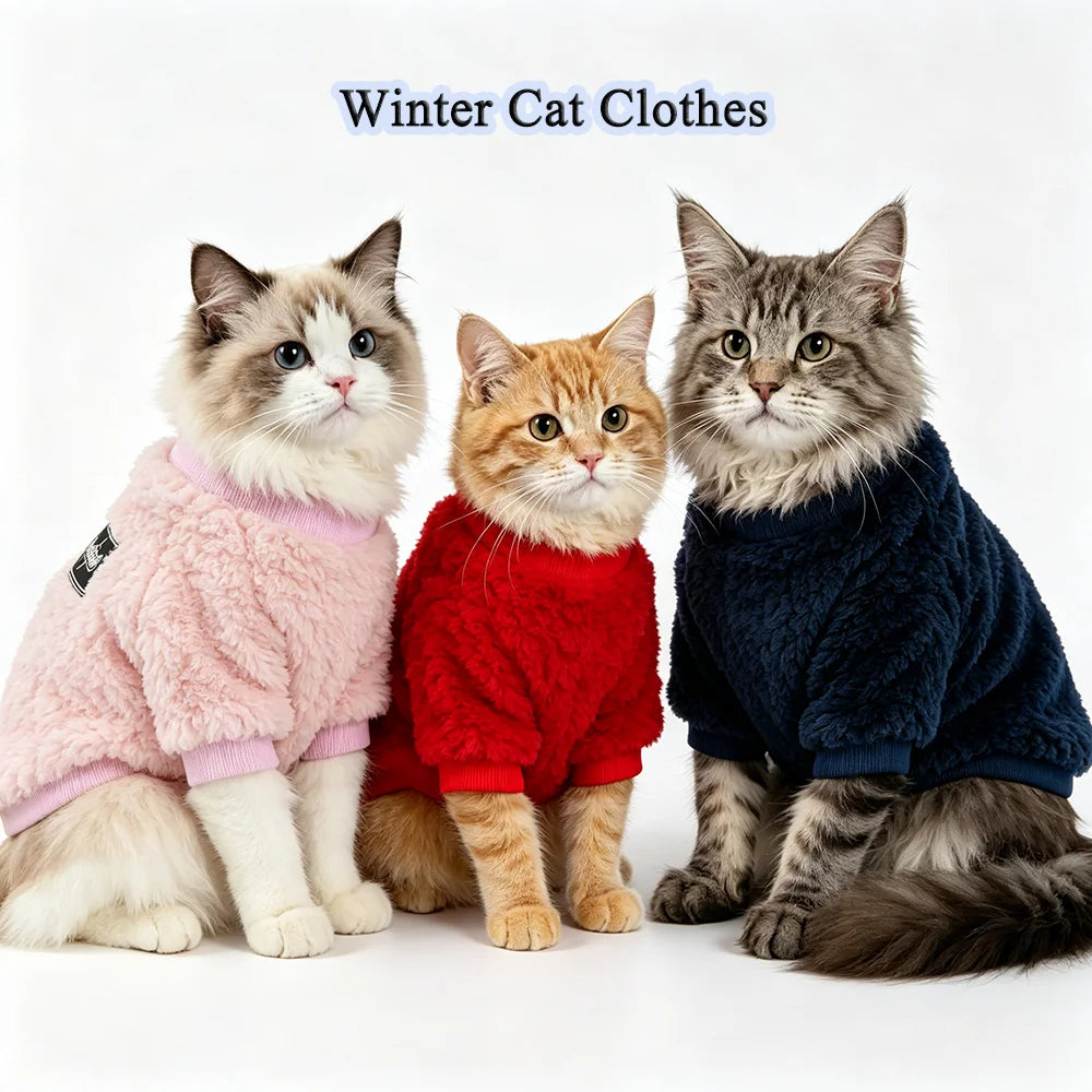Warm Cat Clothes for Winter Fleece Pet Sweater for Small Medium Pets Soft Kitten Costume Maine Coon Ragdoll Sphynx Cats Coats