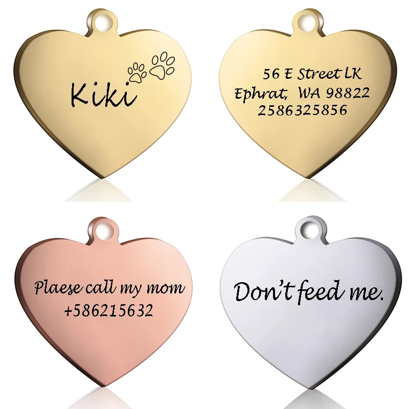 Dog ID Heart Tag Custom Personalized Cat Collar Pendant Engraved Pet Necklace Chain Charm Supplies For Name Products