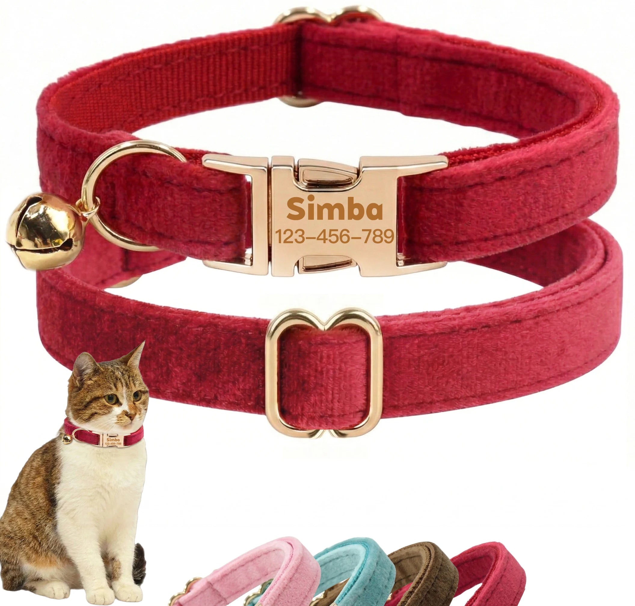 Personalized Velvet Collar Soft Pet Choker Free Custom Name Phone Number Adjustable Velvet Kitty Neckband Small Dog Identity