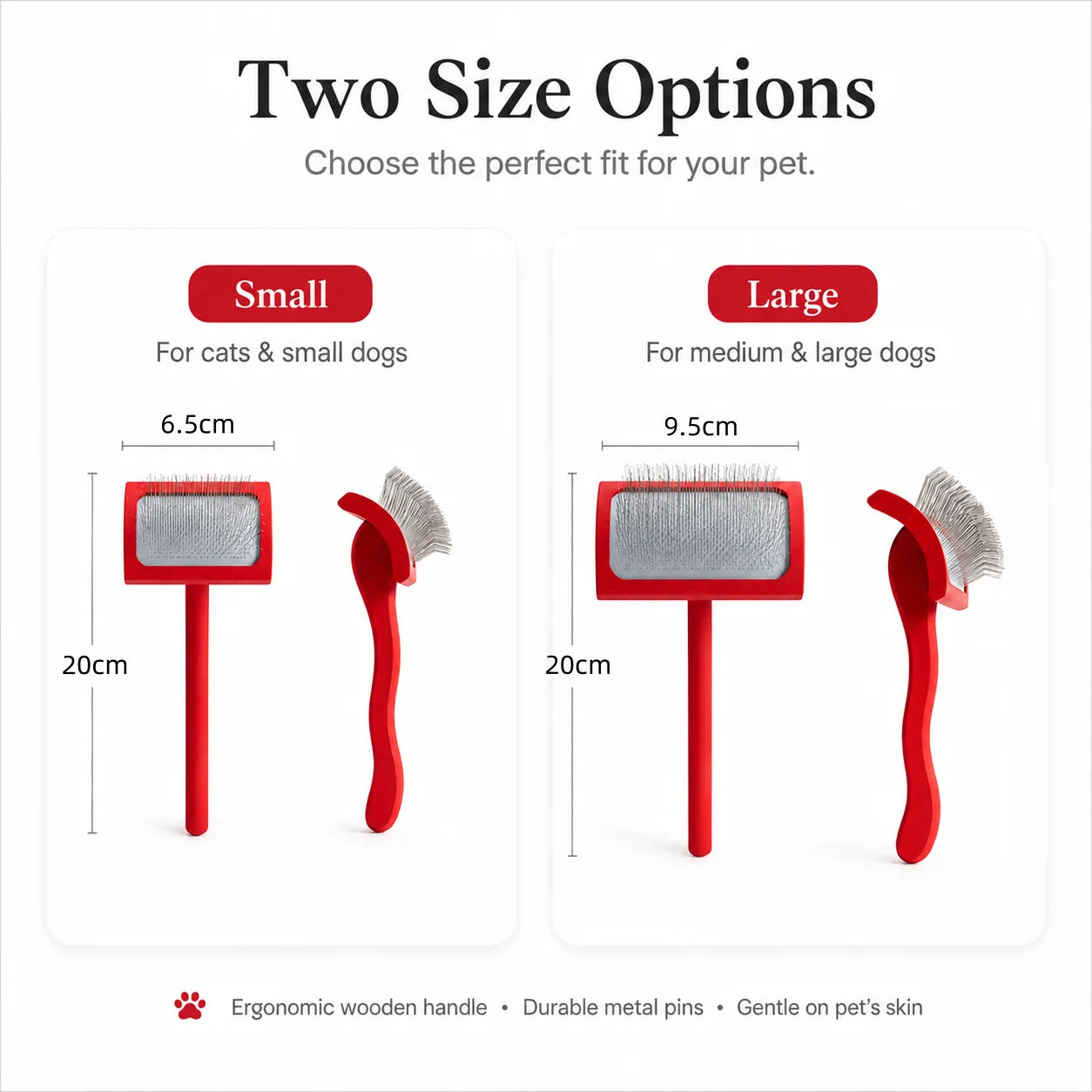 Professional Pet Grooming Hair Remover Brush Long Red Crank Handle with Stainless Steel Pin for Dog Soft Massage