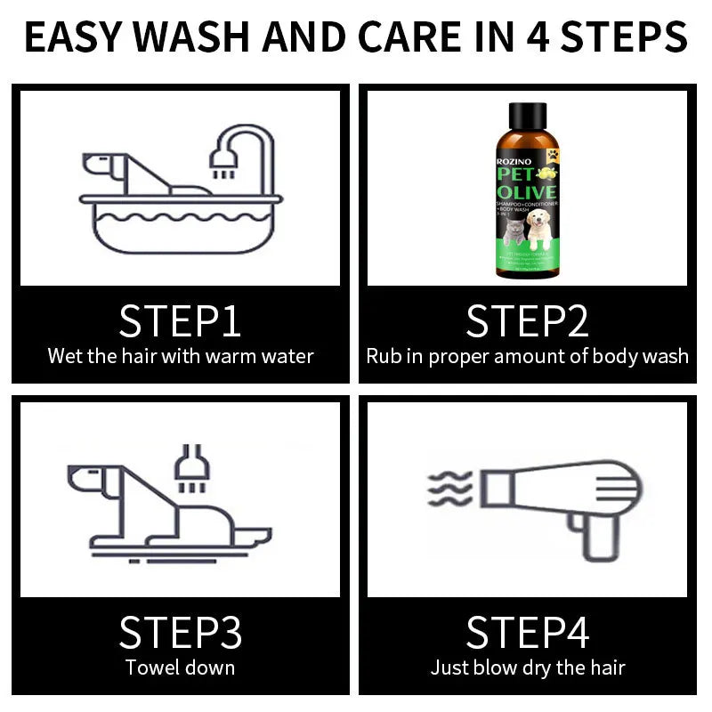 Pet Shampoo and Conditioner Based Olive Shower Gel Does Not Contain Harmful Substances Suitable for Pet Cats and Dogs