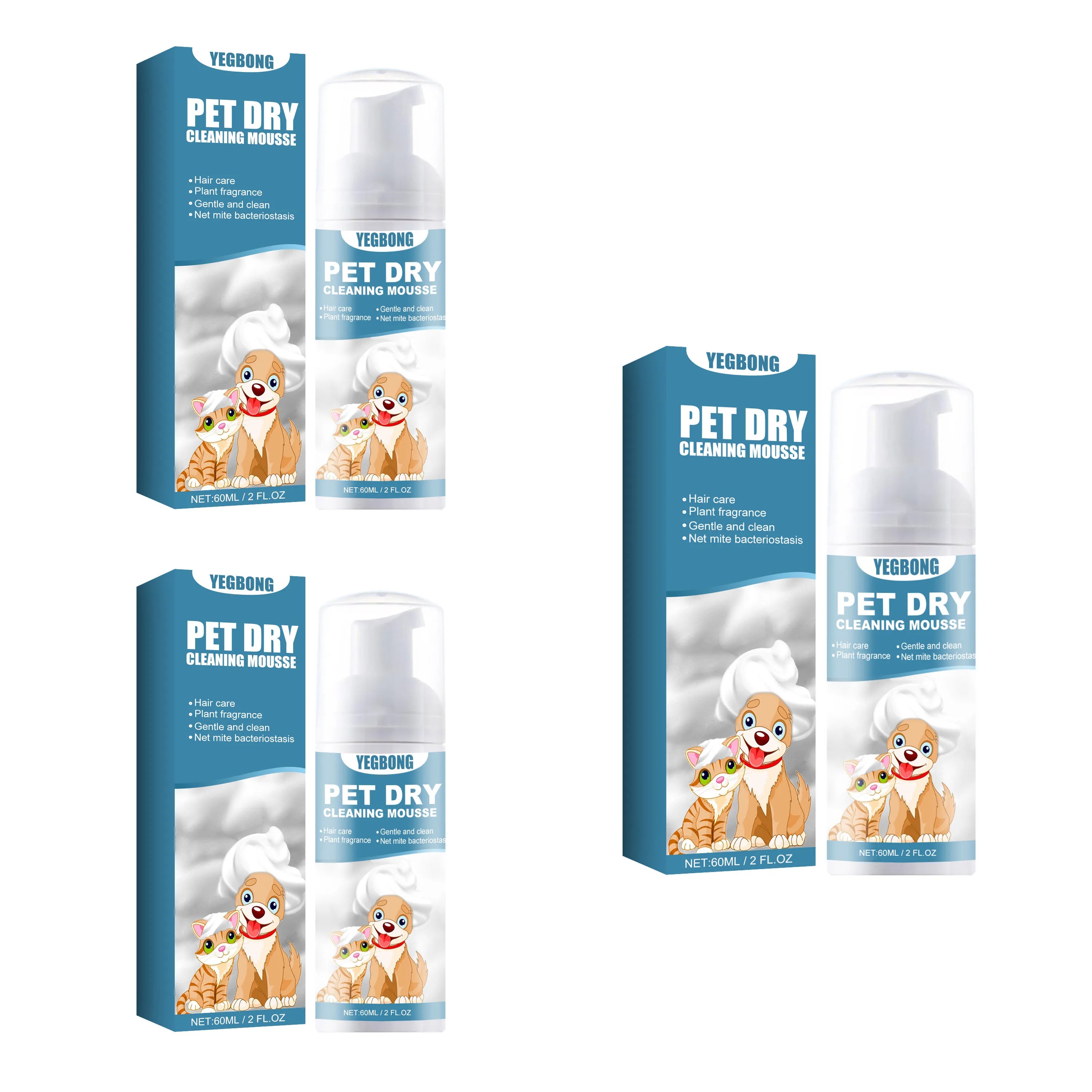 Pet Dry Shampoo Mousse Body Wash - No-Rinse for Kittens and Puppies, Removes Odor and Softens Fur