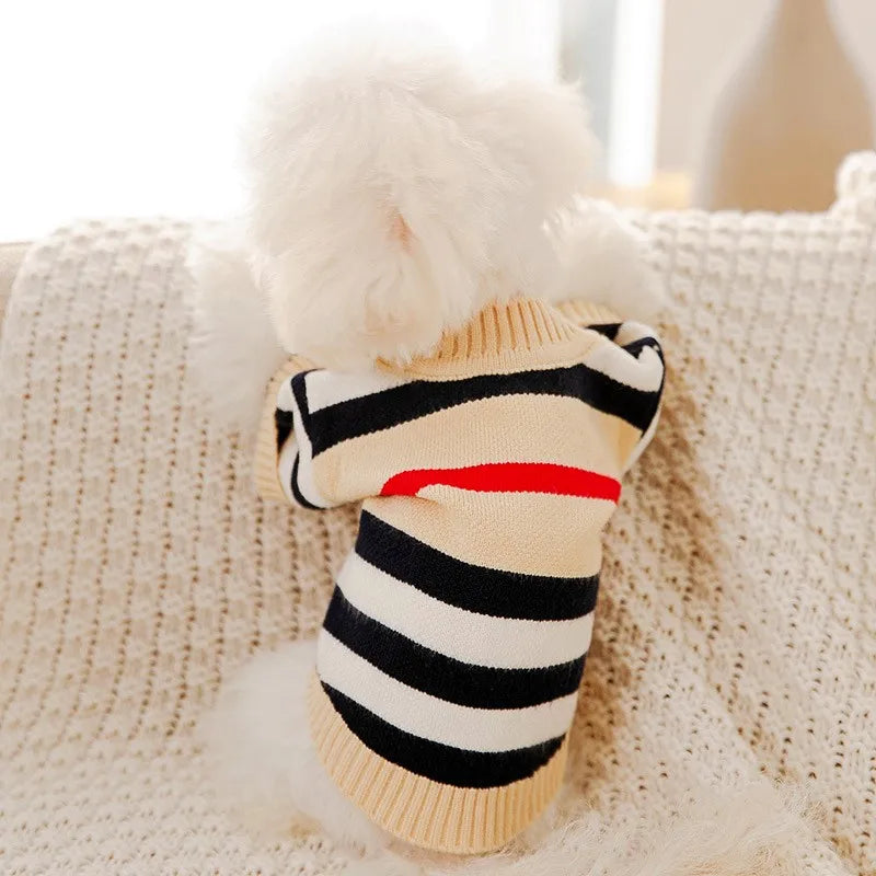 Striped Dog Cardigan Sweater — Warm Winter Coat for Small Dogs Horizon