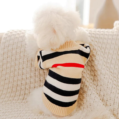 Striped Dog Cardigan Sweater — Warm Winter Coat for Small Dogs Horizon