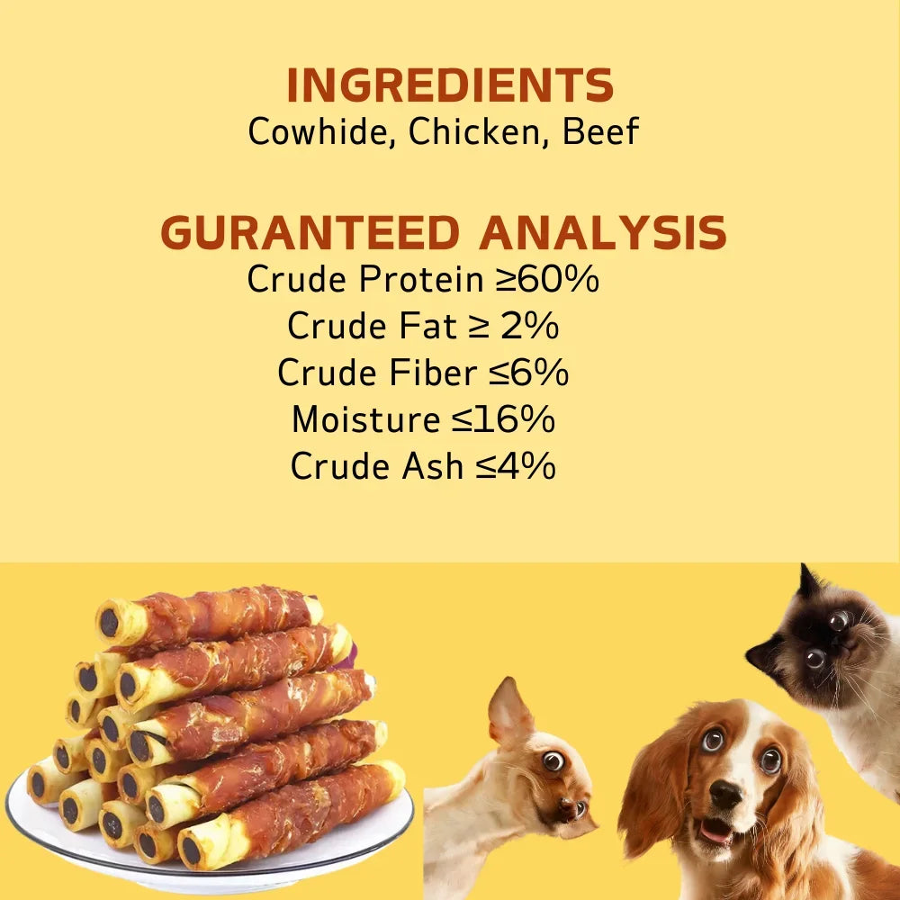 150g/5.29oz  Chicken Wrapped Cowhide Chocolate Stick, Meat Dog Snacks, Made From Chicken Meat And Beef Skin, Beef Stuffing