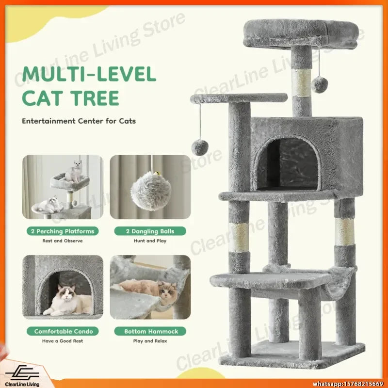 44 Inch Tall Cat Tree Tower for Multiple Cats with Sisal Scratching Posts Condo Perch Platform Indoor Cat Furniture Pet