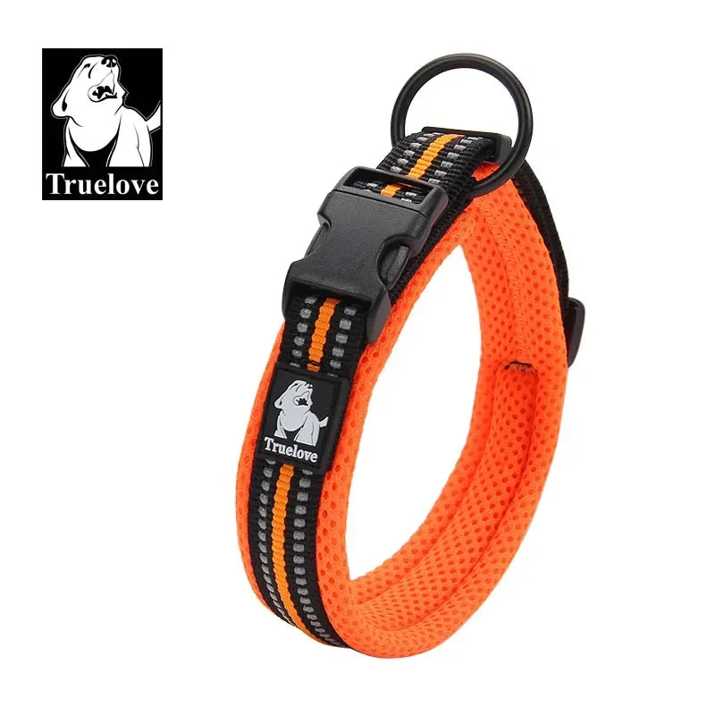 Truelove Adjustable Mesh Padded Pet Dog Collar 3M Reflective Nylon Dog Collar Durable Heavy Duty for All Breed All Weather 8Size