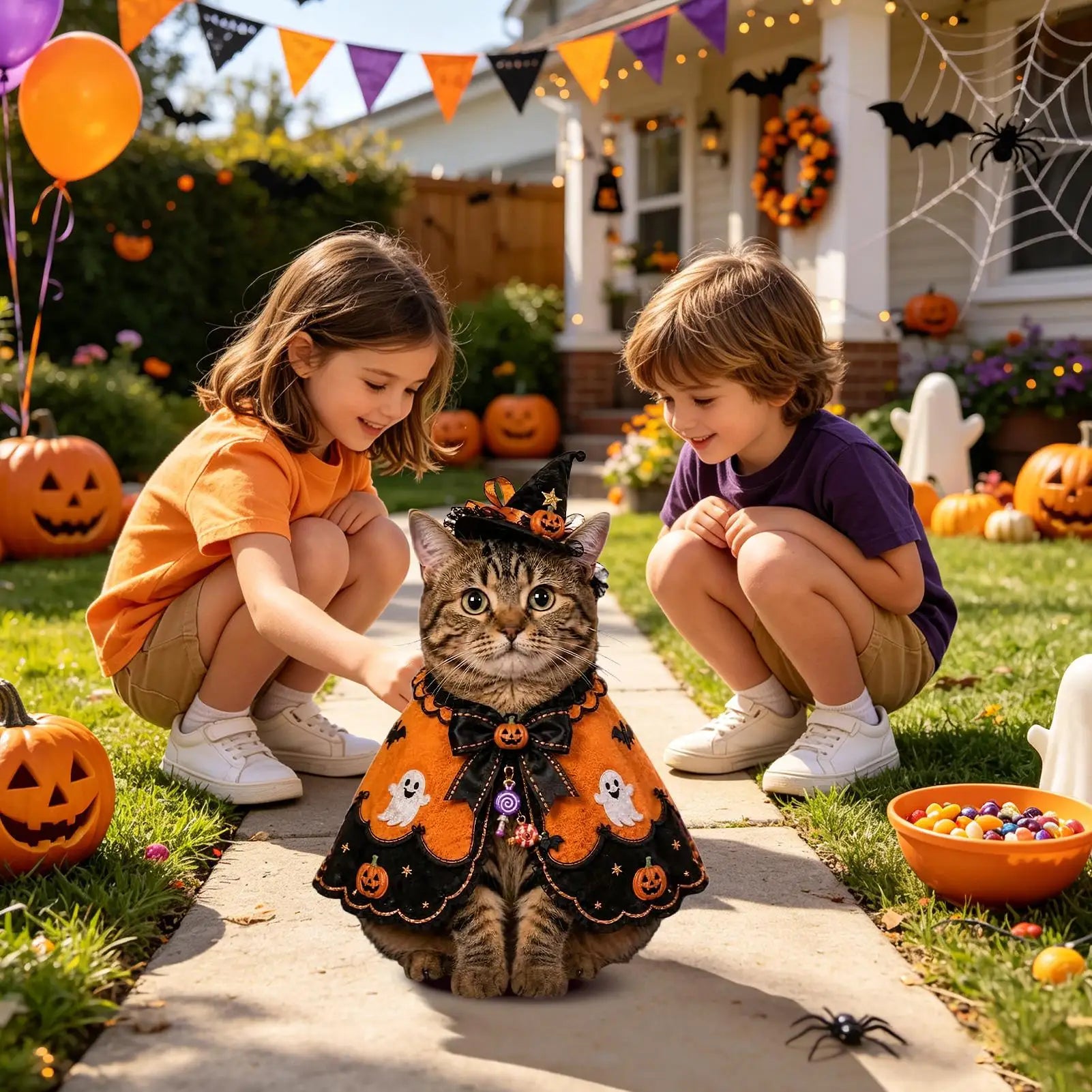 Cat Halloween Costume For Pets Pet Cosplay Cloak Photo Prop Cat Apparel Party Outfit For Home Party Holiday Gathering Outdoor