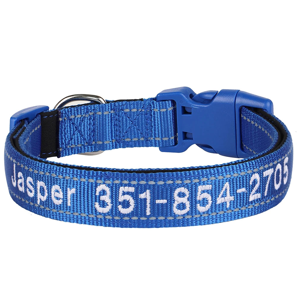 Embroidered Nylon Dog Collar Personalized Puppy Cat Collars Reflective Pet ID Collars DIY Phone Name ID For Small Large Dog Cat