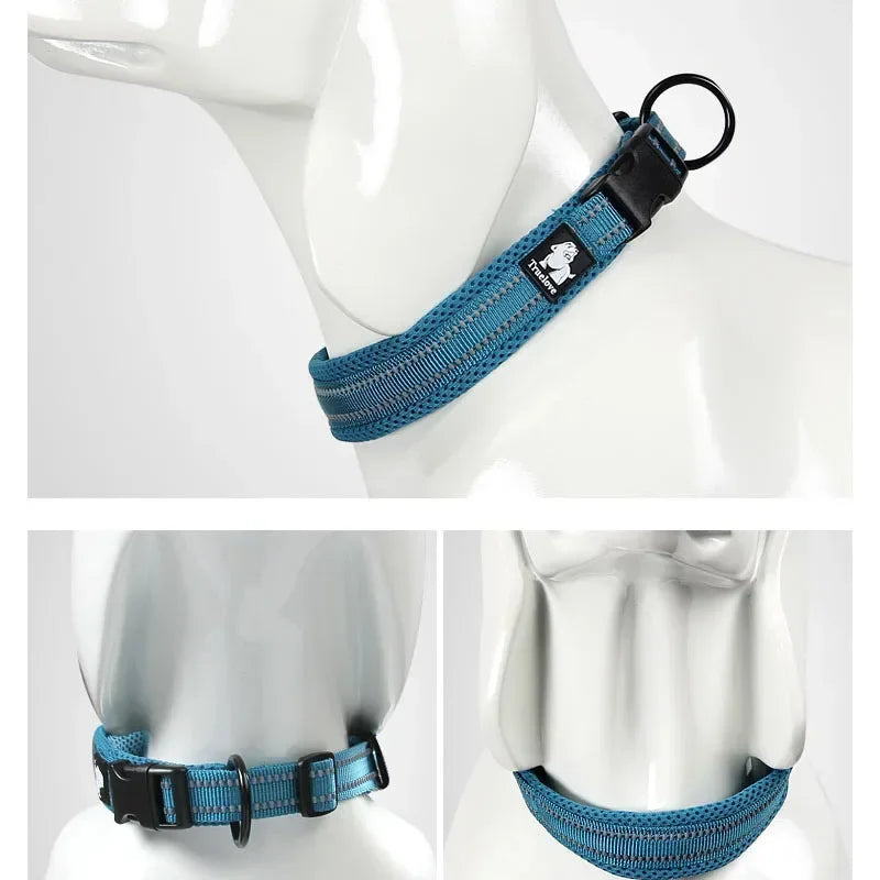 Truelove Adjustable Mesh Padded Pet Dog Collar 3M Reflective Nylon Dog Collar Durable Heavy Duty for All Breed All Weather 8Size
