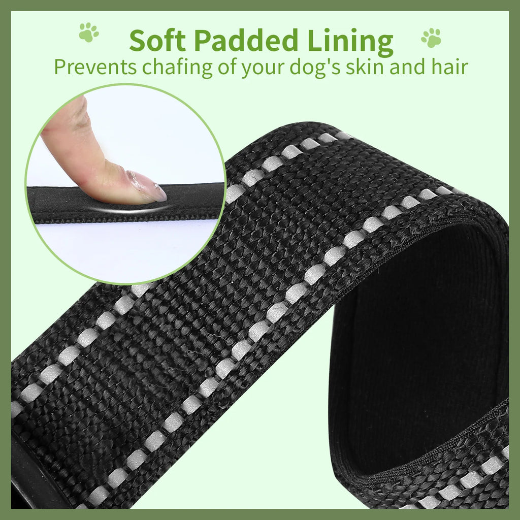 Reflective Adjustable Padded Dog Collar Soft Breathable Pet Neck Strap for Medium Large Dogs Durable Safety Collar for Night