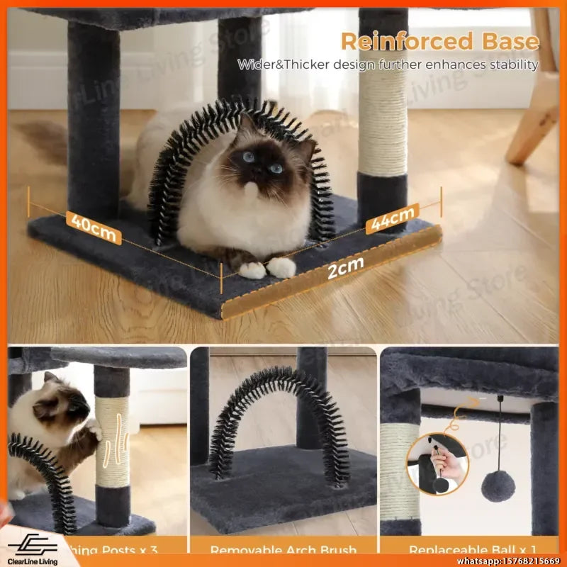 Cat Tree Tower for Indoor Cats with Toys Plush Perch Hammock Sisal Scratching Posts Cat Condo House Pet Furniture Play Center