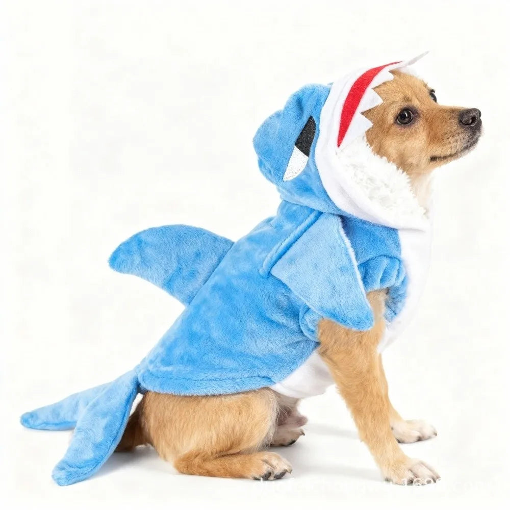 Fleece Pet Shark Cosplay Costume Warm Cute Style Animal Dress Up Outfits Comfortable Thicken Dog Cosplay Apparel Cat Party