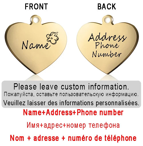Dog ID Heart Tag Custom Personalized Cat Collar Pendant Engraved Pet Necklace Chain Charm Supplies For Name Products