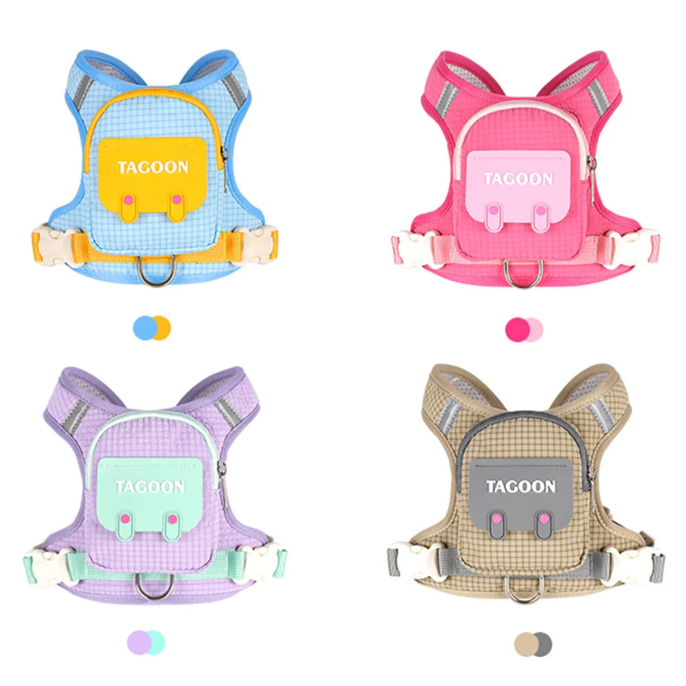 Cute Backpack Dog Harness with Leash, Reflective Soft Pet Vest for Small Medium Dogs Cats, Adjustable Walking Harness Set